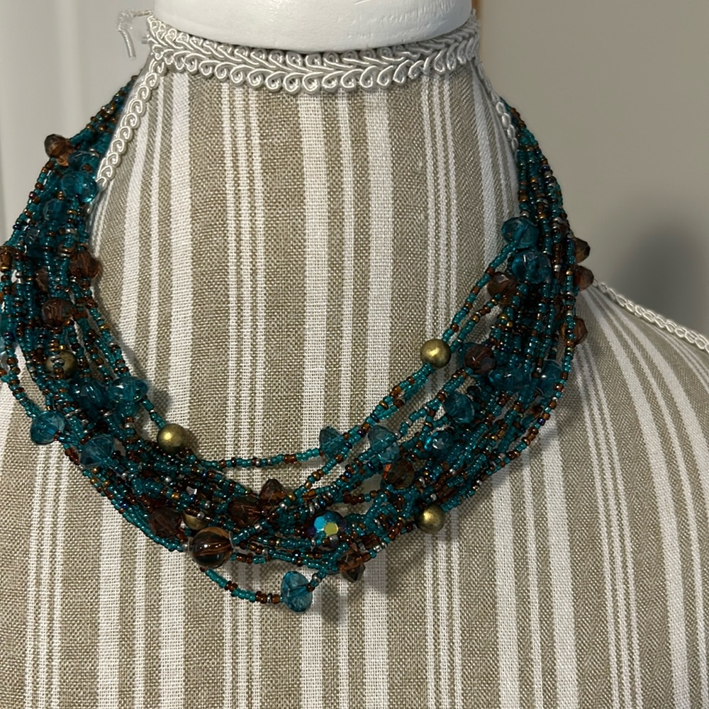 Turquoise and brown multi strand necklace light weight